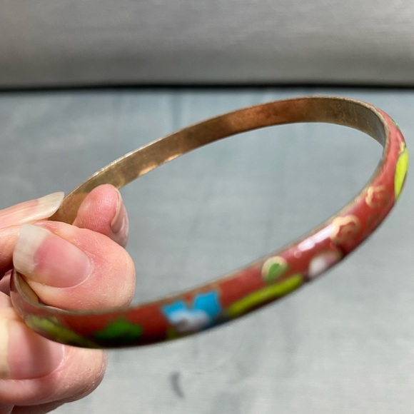 Cloisonné enameled brass vintage bangle bracelet 3” across excellent cond. - Picture 6 of 11